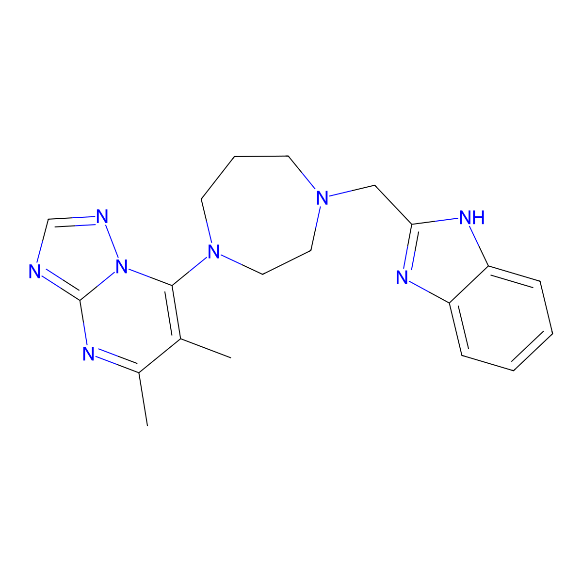 2-[(4-{5,6-dimethyl-[1,2,4]triazolo[1,5-a]pyrimidin-7-yl}-1,4-diazepan-1-yl)methyl]-1H-1,3-benzodiazole molecular structure, CAS 2770600-85-4