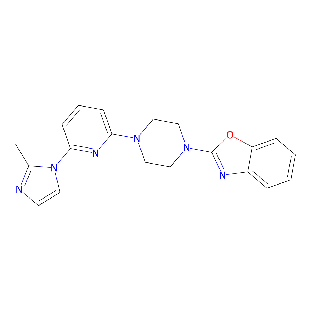 2-{4-[6-(2-methyl-1H-imidazol-1-yl)pyridin-2-yl]piperazin-1-yl}-1,3-benzoxazole molecular structure, CAS 2770600-89-8