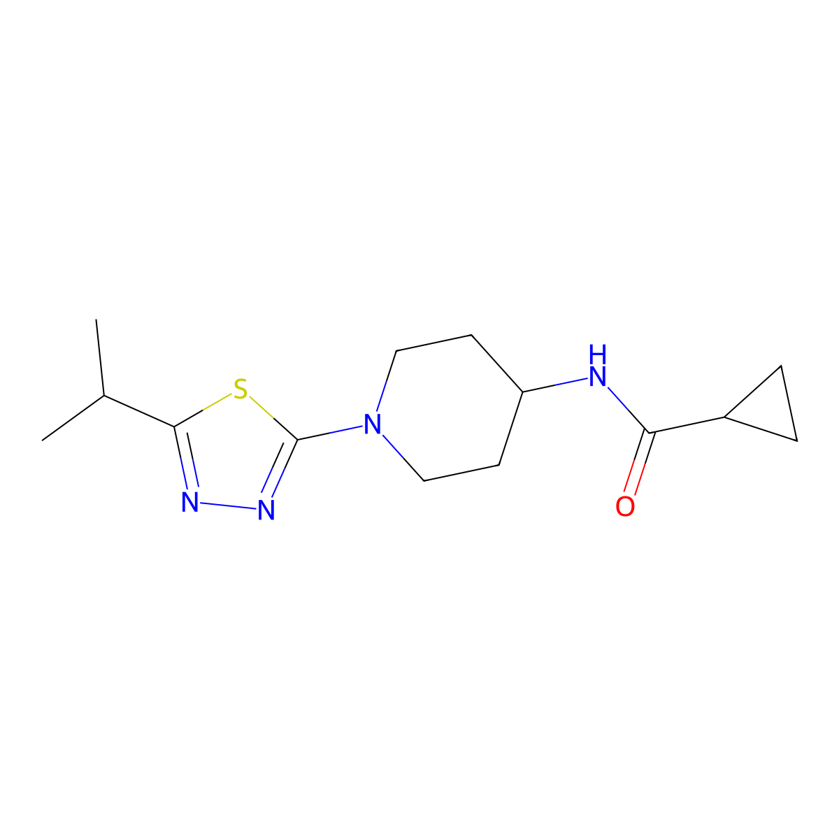 N-{1-[5-(propan-2-yl)-1,3,4-thiadiazol-2-yl]piperidin-4-yl}cyclopropanecarboxamide molecular structure, CAS 2770600-94-5