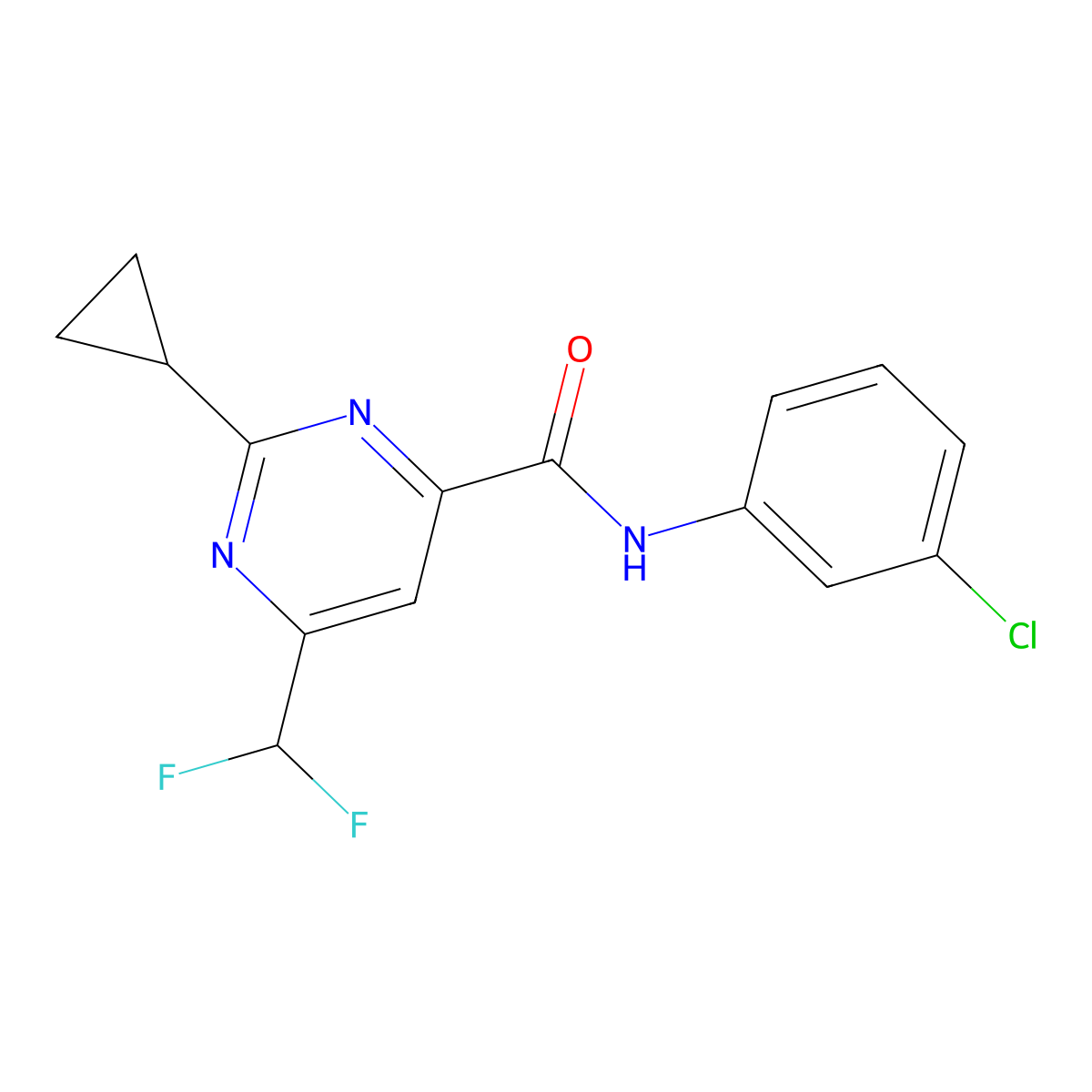 N-(3-chlorophenyl)-2-cyclopropyl-6-(difluoromethyl)pyrimidine-4-carboxamide molecular structure, CAS 2770600-95-6