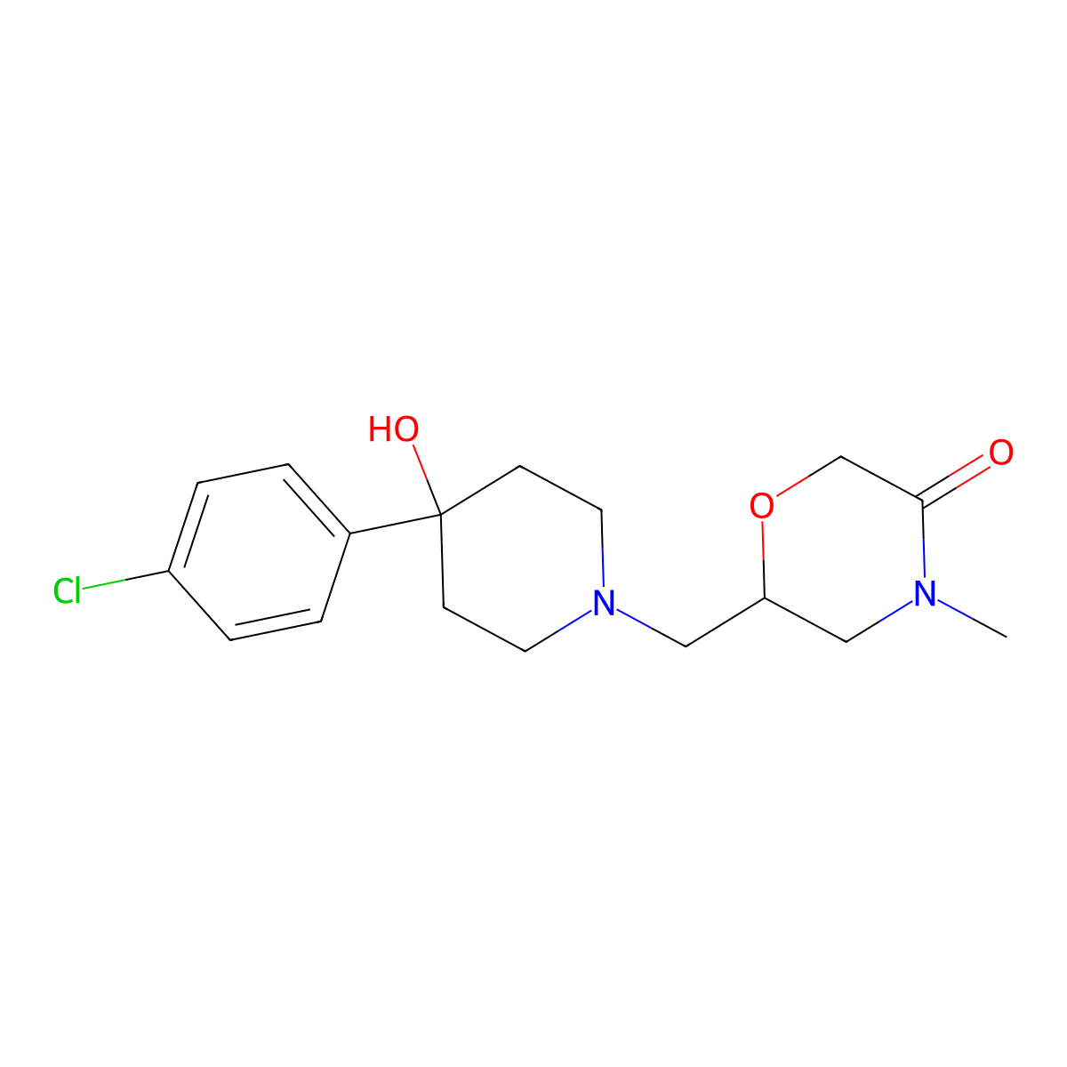 6-{[4-(4-Chlorophenyl)-4-hydroxypiperidin-1-yl]methyl}-4-methylmorpholin-3-one molecular structure, CAS 2770600-96-7