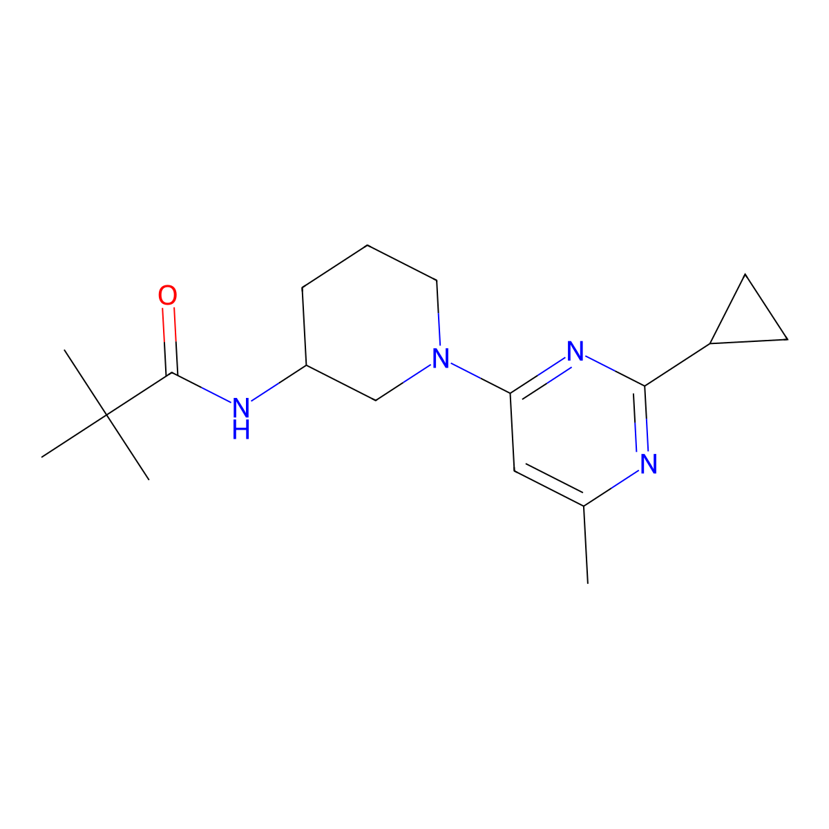 N-[1-(2-cyclopropyl-6-methylpyrimidin-4-yl)piperidin-3-yl]-2,2-dimethylpropanamide molecular structure, CAS 2770600-98-9