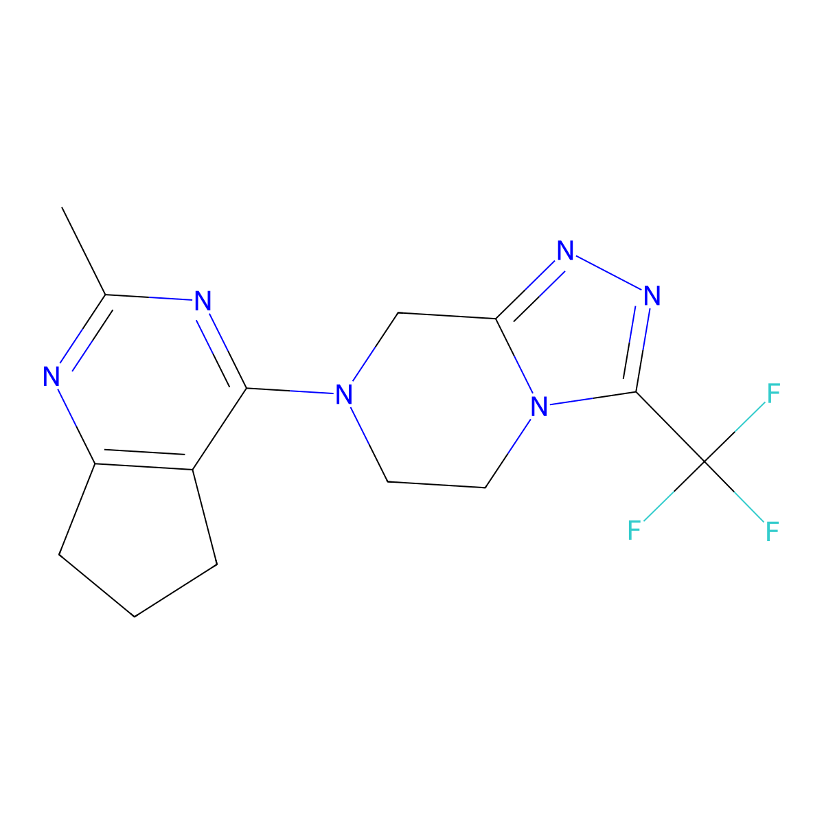 7-{2-methyl-5H,6H,7H-cyclopenta[d]pyrimidin-4-yl}-3-(trifluoromethyl)-5H,6H,7H,8H-[1,2,4]triazolo[4,3-a]pyrazine molecular structure, CAS 2770601-00-6