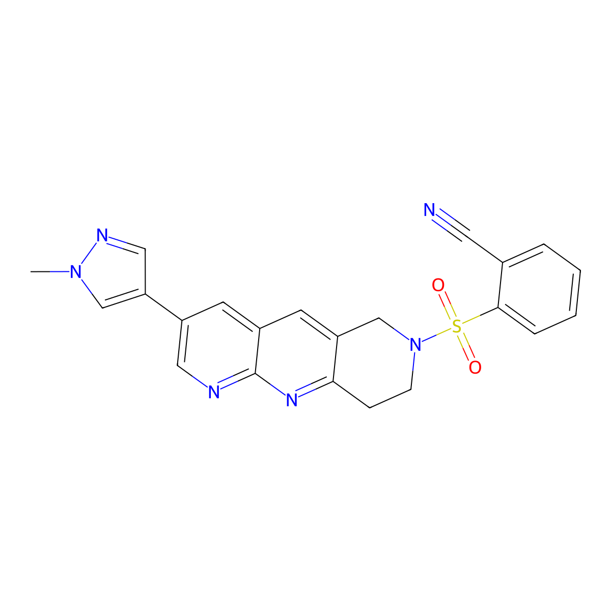 2-[[3-(1-methylpyrazol-4-yl)-8,9-dihydro-6H-pyrido[4,3-b][1,8]naphthyridin-7-yl]sulfonyl]benzonitrile molecular structure, CAS 2770601-02-8