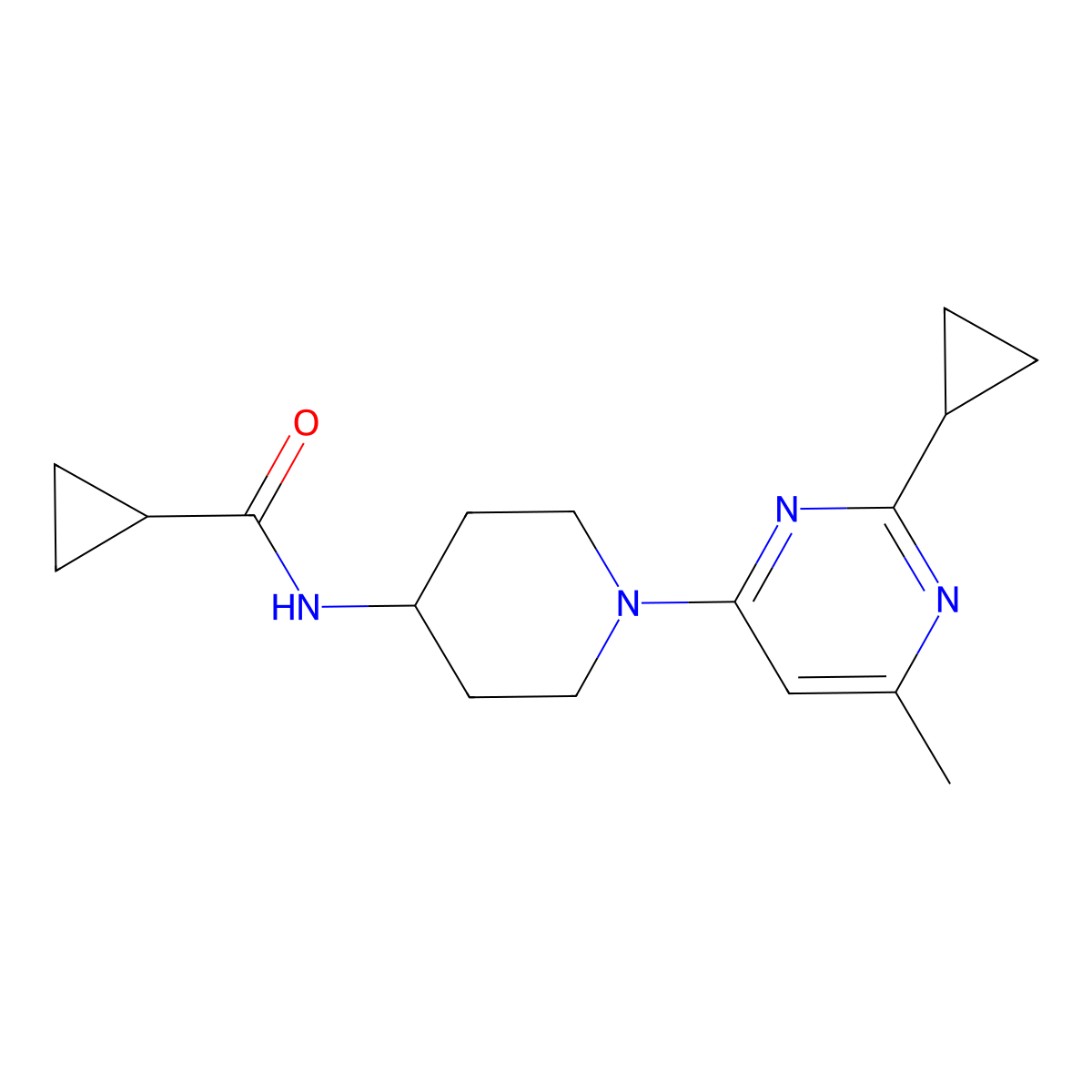 N-[1-(2-cyclopropyl-6-methylpyrimidin-4-yl)piperidin-4-yl]cyclopropanecarboxamide molecular structure, CAS 2770601-04-0