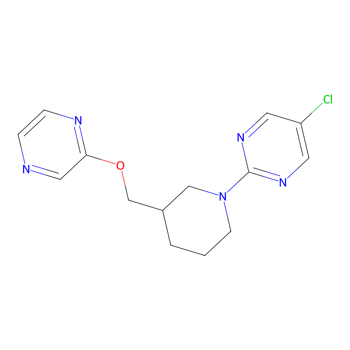 5-Chloro-2-{3-[(pyrazin-2-yloxy)methyl]piperidin-1-yl}pyrimidine molecular structure, CAS 2770601-05-1