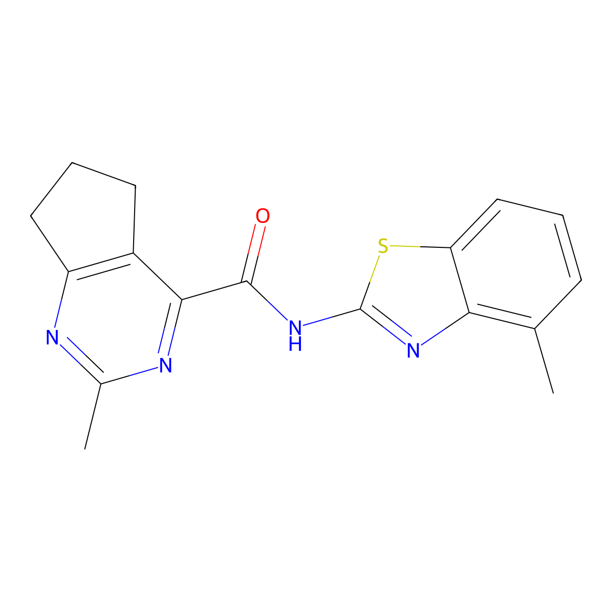 2-methyl-N-(4-methyl-1,3-benzothiazol-2-yl)-5H,6H,7H-cyclopenta[d]pyrimidine-4-carboxamide molecular structure, CAS 2770601-11-9