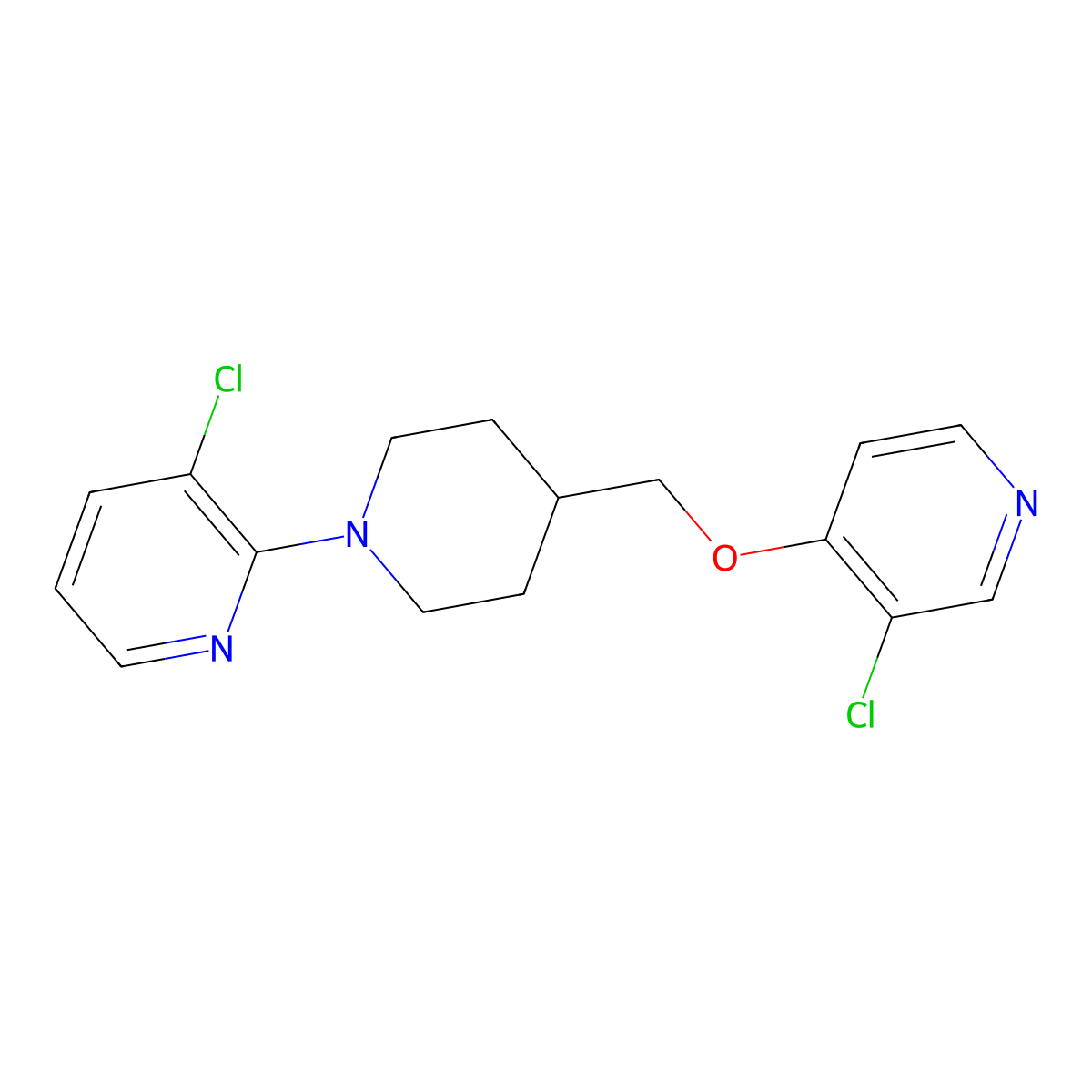 3-Chloro-2-(4-{[(3-chloropyridin-4-yl)oxy]methyl}piperidin-1-yl)pyridine molecular structure, CAS 2770601-13-1