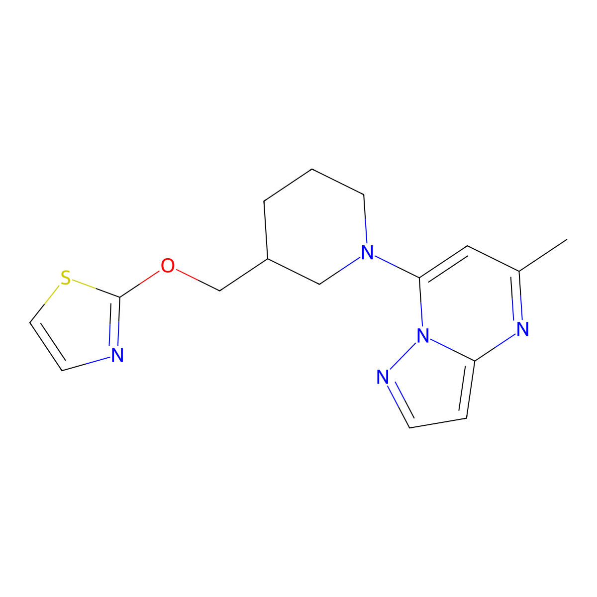 1-{5-Methylpyrazolo[1,5-a]pyrimidin-7-yl}-3-[(1,3-thiazol-2-yloxy)methyl]piperidine molecular structure, CAS 2770601-15-3