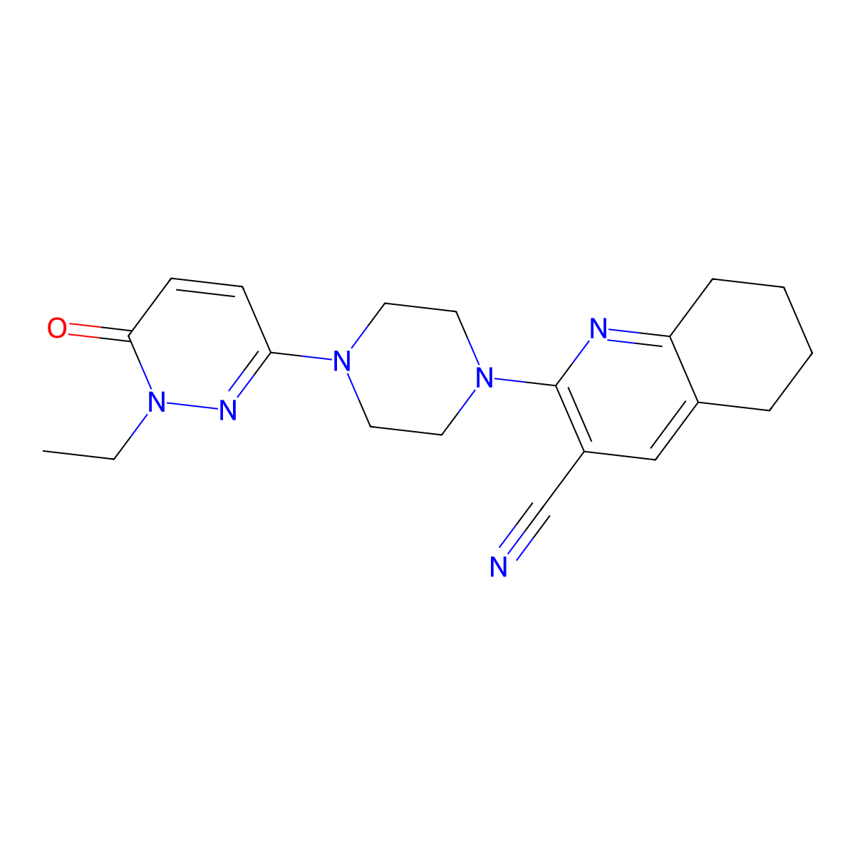 2-[4-(1-Ethyl-6-oxo-1,6-dihydropyridazin-3-yl)piperazin-1-yl]-5,6,7,8-tetrahydroquinoline-3-carbonitrile molecular structure, CAS 2770601-18-6