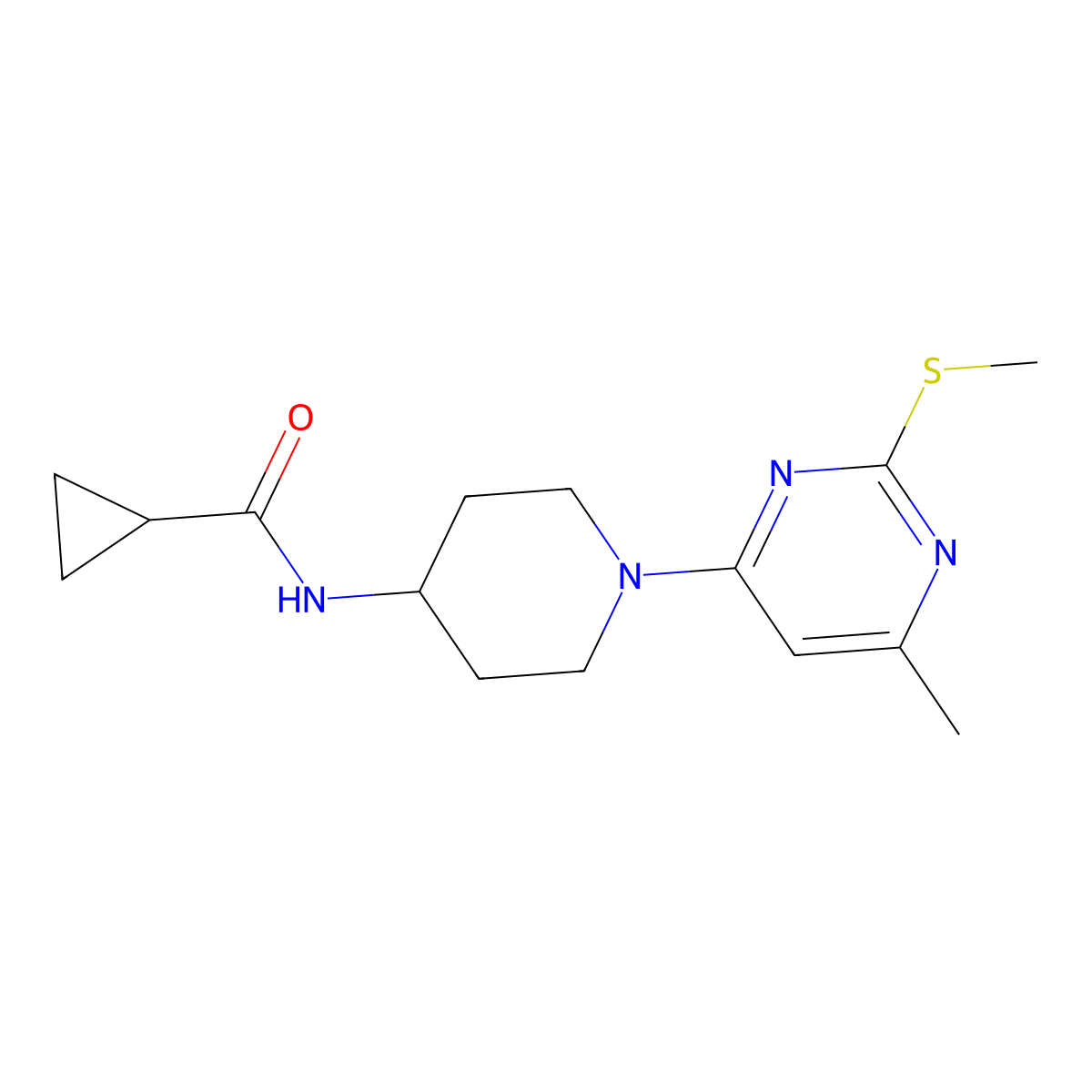 N-{1-[6-methyl-2-(methylsulfanyl)pyrimidin-4-yl]piperidin-4-yl}cyclopropanecarboxamide molecular structure, CAS 2770601-22-2