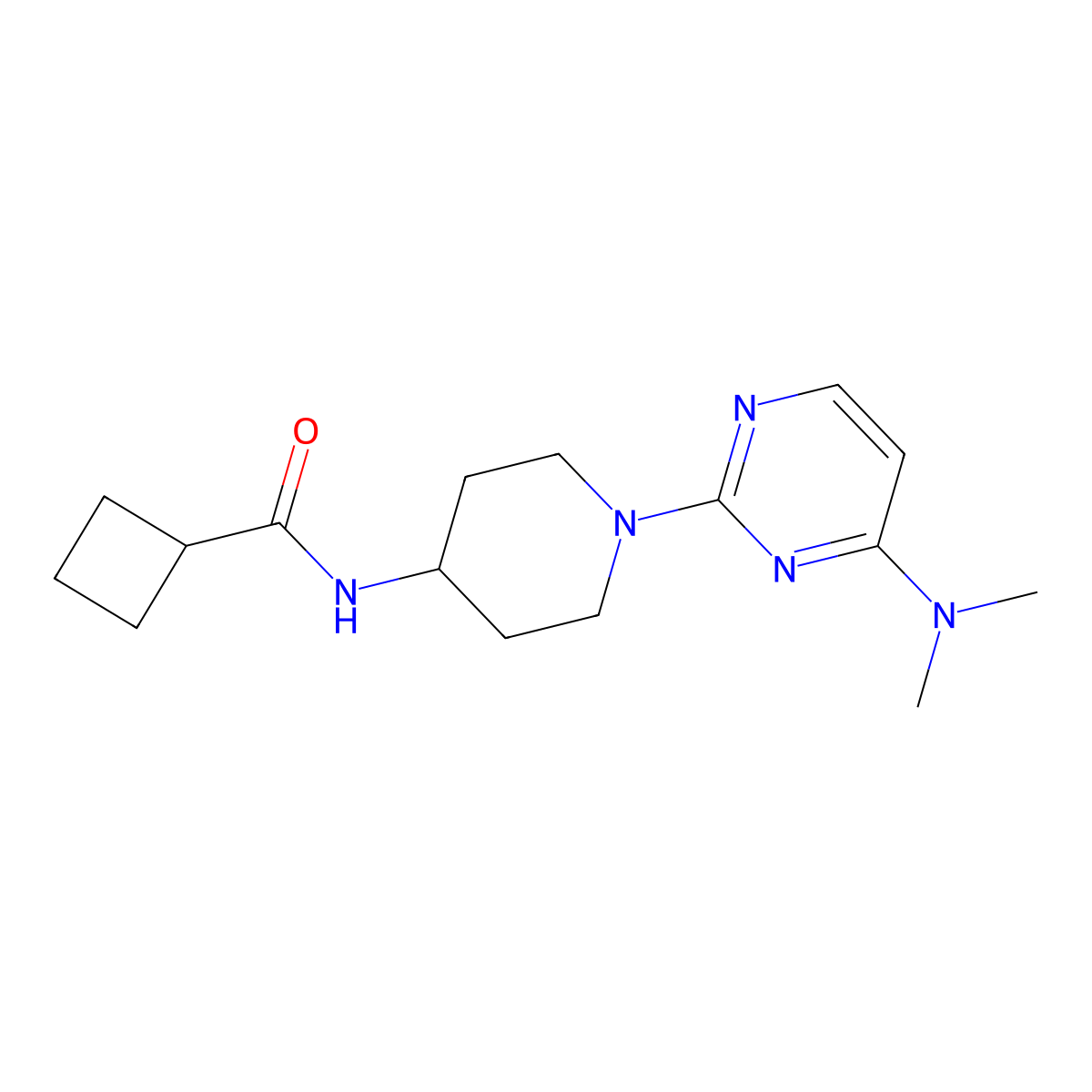 N-{1-[4-(dimethylamino)pyrimidin-2-yl]piperidin-4-yl}cyclobutanecarboxamide molecular structure, CAS 2770601-24-4