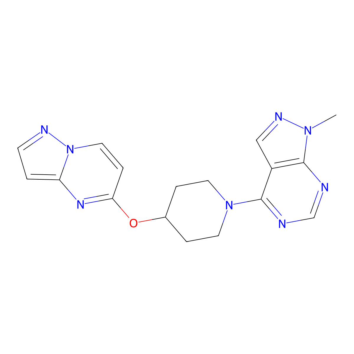 1-{1-methyl-1H-pyrazolo[3,4-d]pyrimidin-4-yl}-4-{pyrazolo[1,5-a]pyrimidin-5-yloxy}piperidine molecular structure, CAS 2770601-36-8