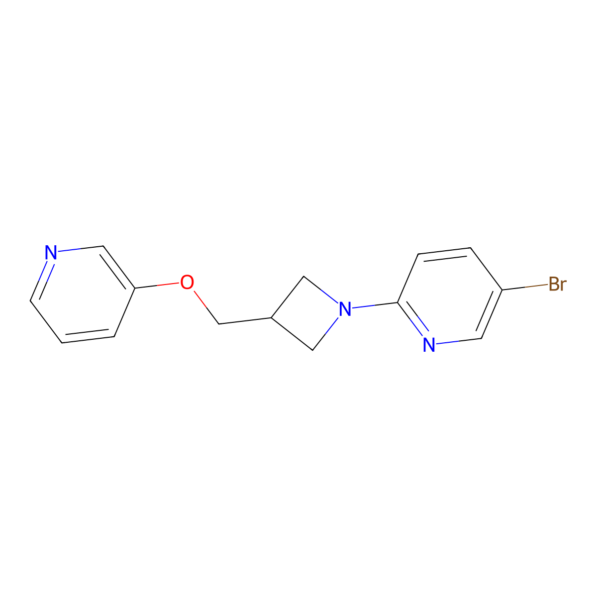 5-Bromo-2-{3-[(pyridin-3-yloxy)methyl]azetidin-1-yl}pyridine molecular structure, CAS 2770601-37-9