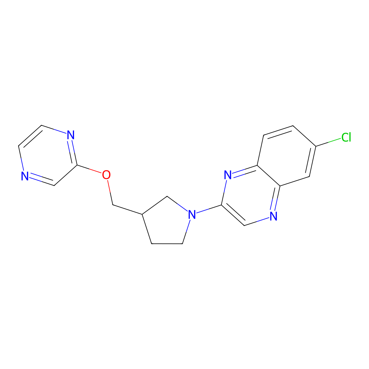 6-Chloro-2-{3-[(pyrazin-2-yloxy)methyl]pyrrolidin-1-yl}quinoxaline molecular structure, CAS 2770601-38-0