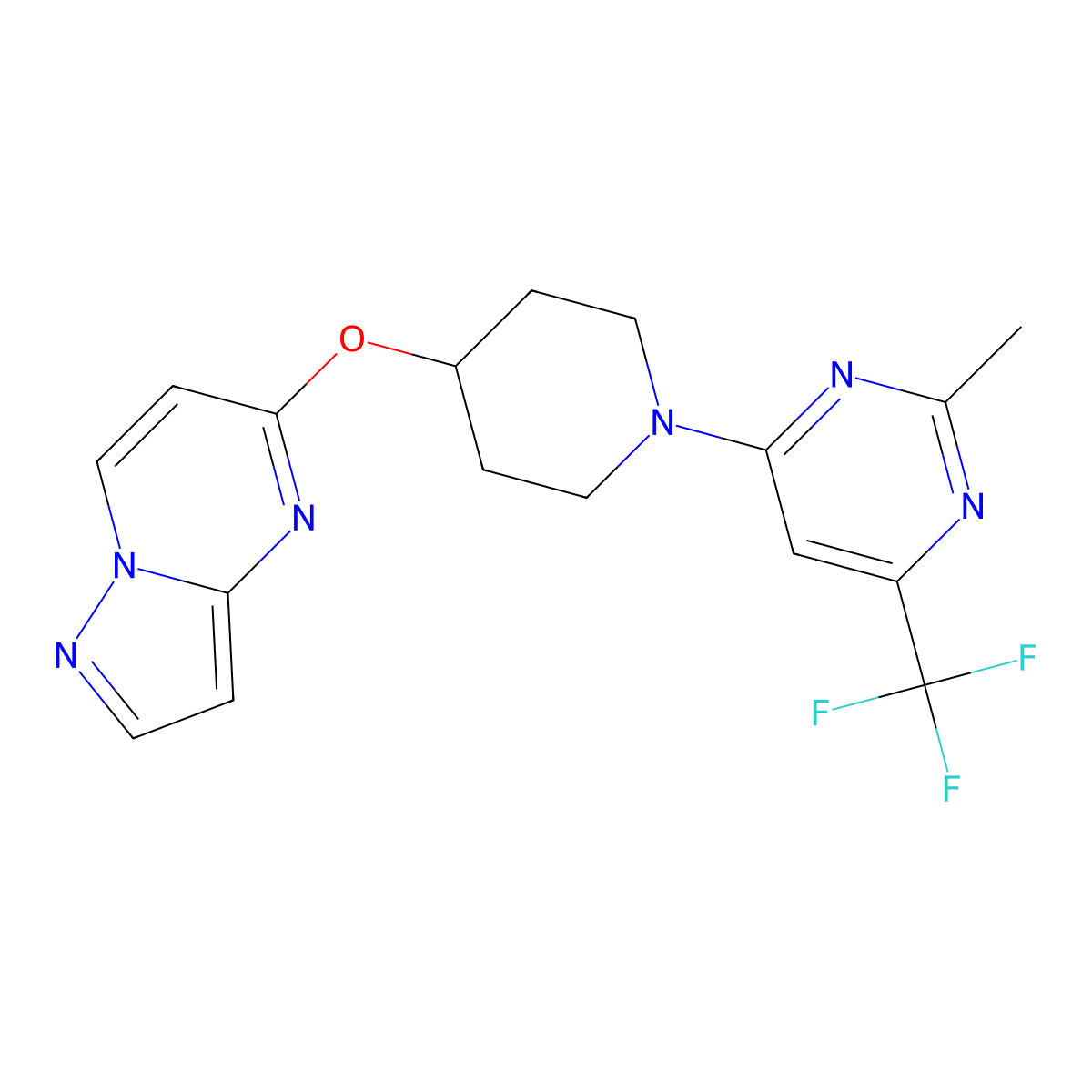 2-Methyl-4-(4-{pyrazolo[1,5-a]pyrimidin-5-yloxy}piperidin-1-yl)-6-(trifluoromethyl)pyrimidine molecular structure, CAS 2770601-46-0