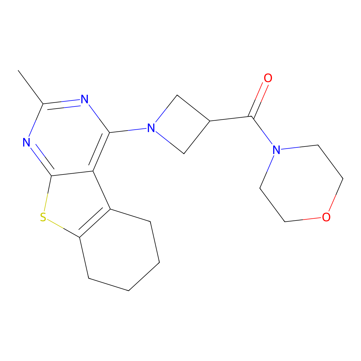 5-Methyl-3-[3-(morpholine-4-carbonyl)azetidin-1-yl]-8-thia-4,6-diazatricyclo[7.4.0.0^{2,7}]trideca-1(9),2,4,6-tetraene molecular structure, CAS 2770601-48-2