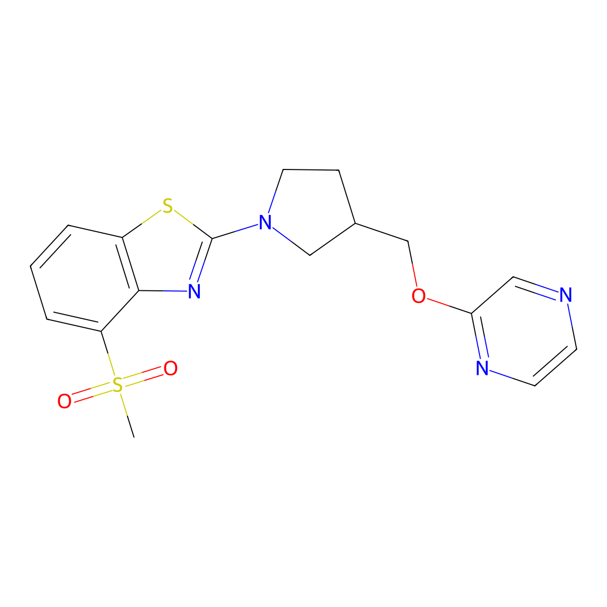 4-Methanesulfonyl-2-{3-[(pyrazin-2-yloxy)methyl]pyrrolidin-1-yl}-1,3-benzothiazole molecular structure, CAS 2770601-49-3