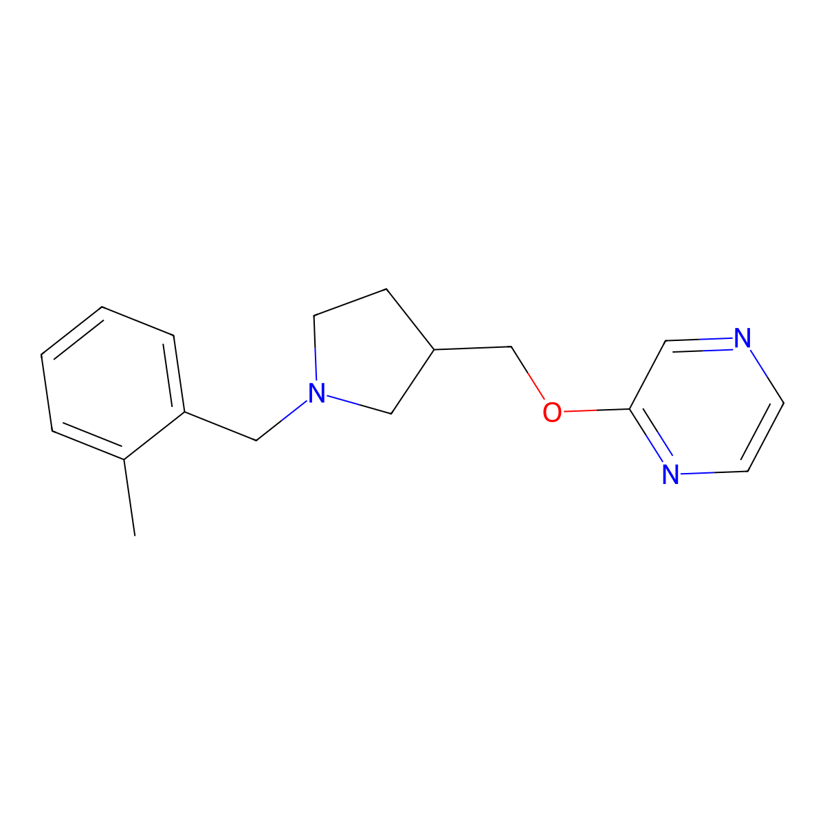 2-({1-[(2-Methylphenyl)methyl]pyrrolidin-3-yl}methoxy)pyrazine molecular structure, CAS 2770601-51-7