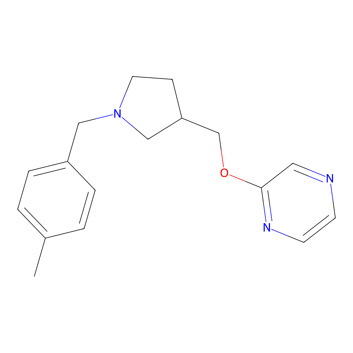 2-({1-[(4-Methylphenyl)methyl]pyrrolidin-3-yl}methoxy)pyrazine molecular structure, CAS 2770601-54-0