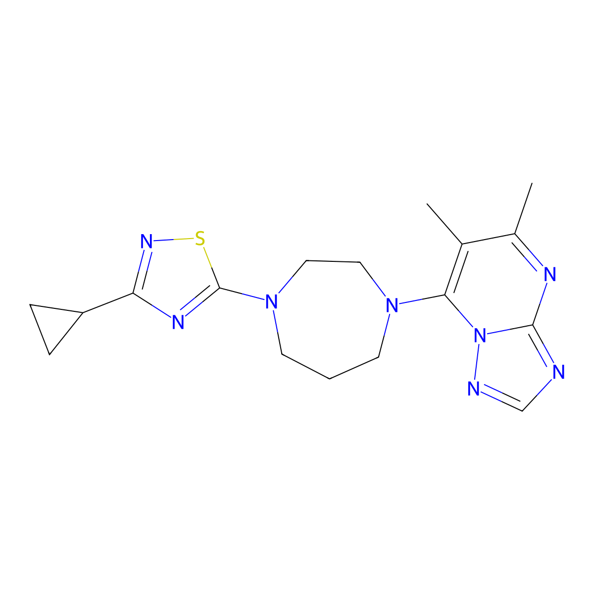 1-(3-Cyclopropyl-1,2,4-thiadiazol-5-yl)-4-{5,6-dimethyl-[1,2,4]triazolo[1,5-a]pyrimidin-7-yl}-1,4-diazepane molecular structure, CAS 2770601-57-3