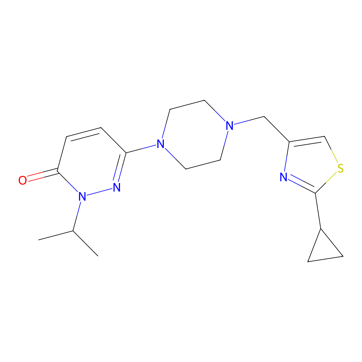 6-{4-[(2-Cyclopropyl-1,3-thiazol-4-yl)methyl]piperazin-1-yl}-2-(propan-2-yl)-2,3-dihydropyridazin-3-one molecular structure, CAS 2770601-60-8