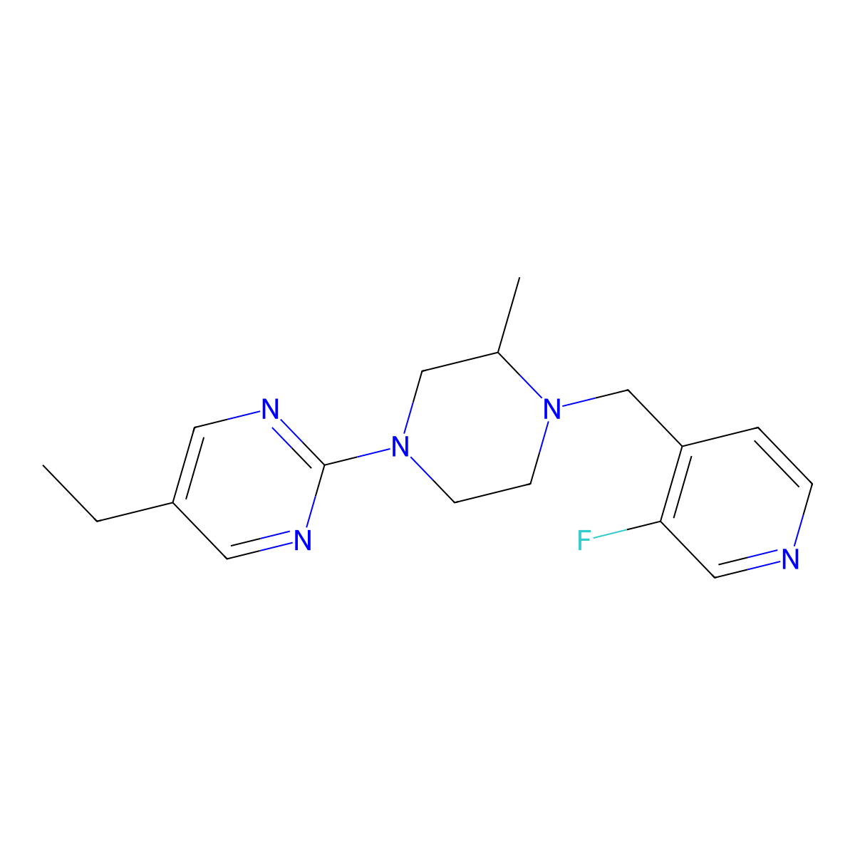 5-Ethyl-2-{4-[(3-fluoropyridin-4-yl)methyl]-3-methylpiperazin-1-yl}pyrimidine molecular structure, CAS 2770601-62-0