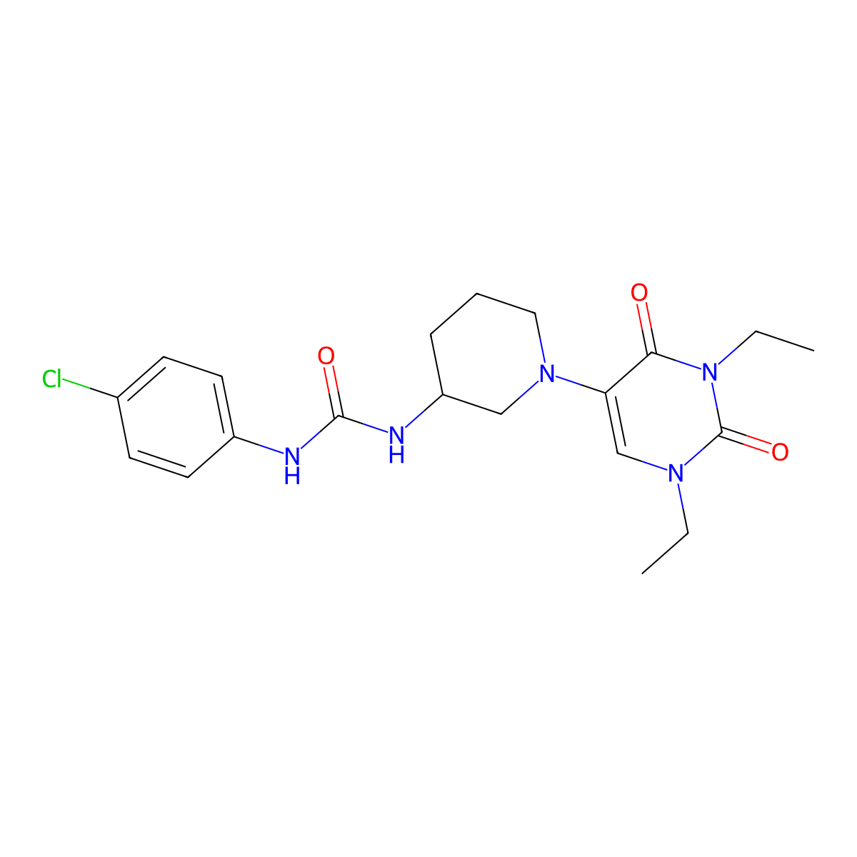 1-(4-Chlorophenyl)-3-[1-(1,3-diethyl-2,4-dioxo-1,2,3,4-tetrahydropyrimidin-5-yl)piperidin-3-yl]urea molecular structure, CAS 2770601-63-1