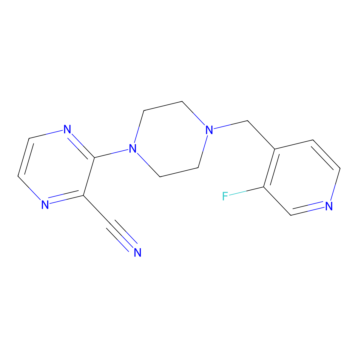 3-{4-[(3-Fluoropyridin-4-yl)methyl]piperazin-1-yl}pyrazine-2-carbonitrile molecular structure, CAS 2770601-67-5