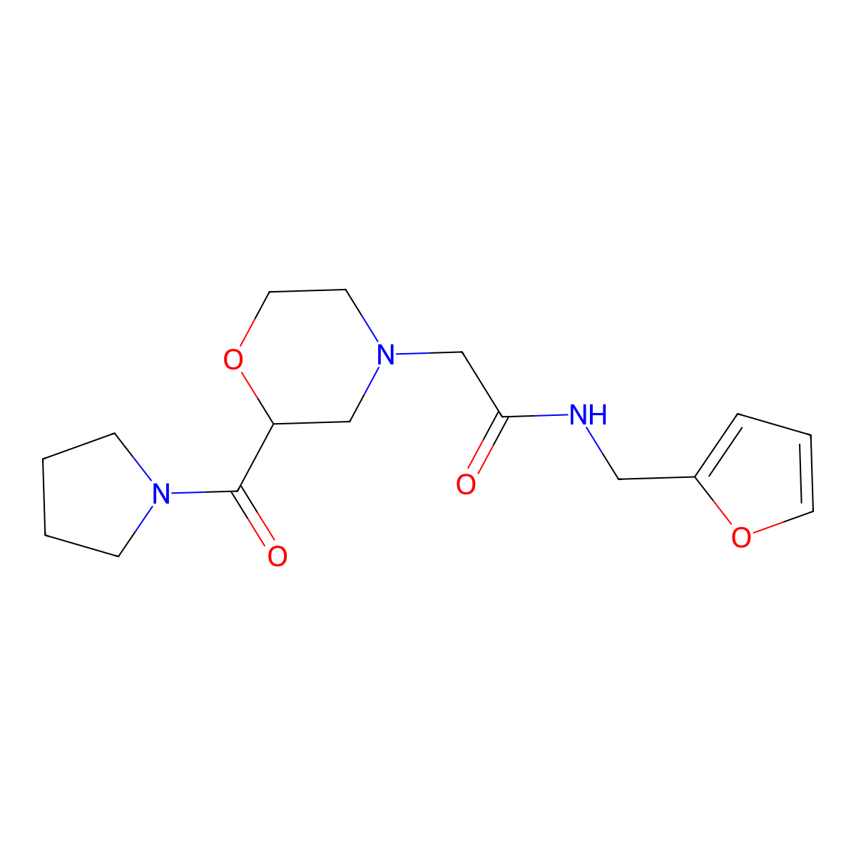 N-[(furan-2-yl)methyl]-2-[2-(pyrrolidine-1-carbonyl)morpholin-4-yl]acetamide molecular structure, CAS 2770601-69-7