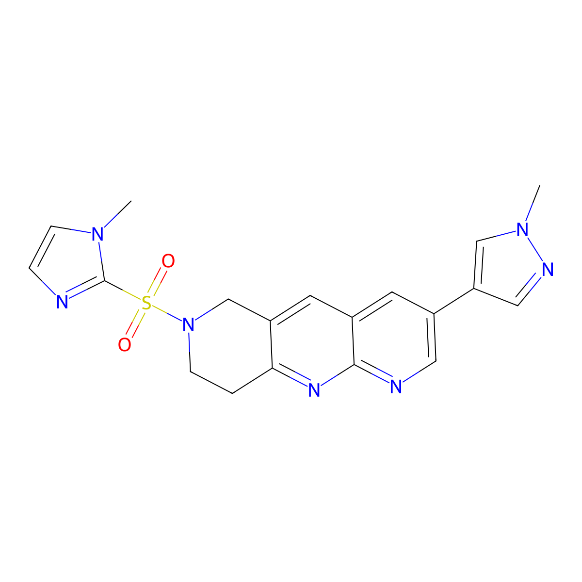 7-(1-methylimidazol-2-yl)sulfonyl-3-(1-methylpyrazol-4-yl)-8,9-dihydro-6H-pyrido[4,3-b][1,8]naphthyridine molecular structure, CAS 2770601-75-5