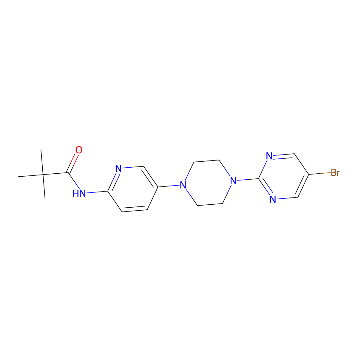 N-{5-[4-(5-bromopyrimidin-2-yl)piperazin-1-yl]pyridin-2-yl}-2,2-dimethylpropanamide molecular structure, CAS 2770601-76-6