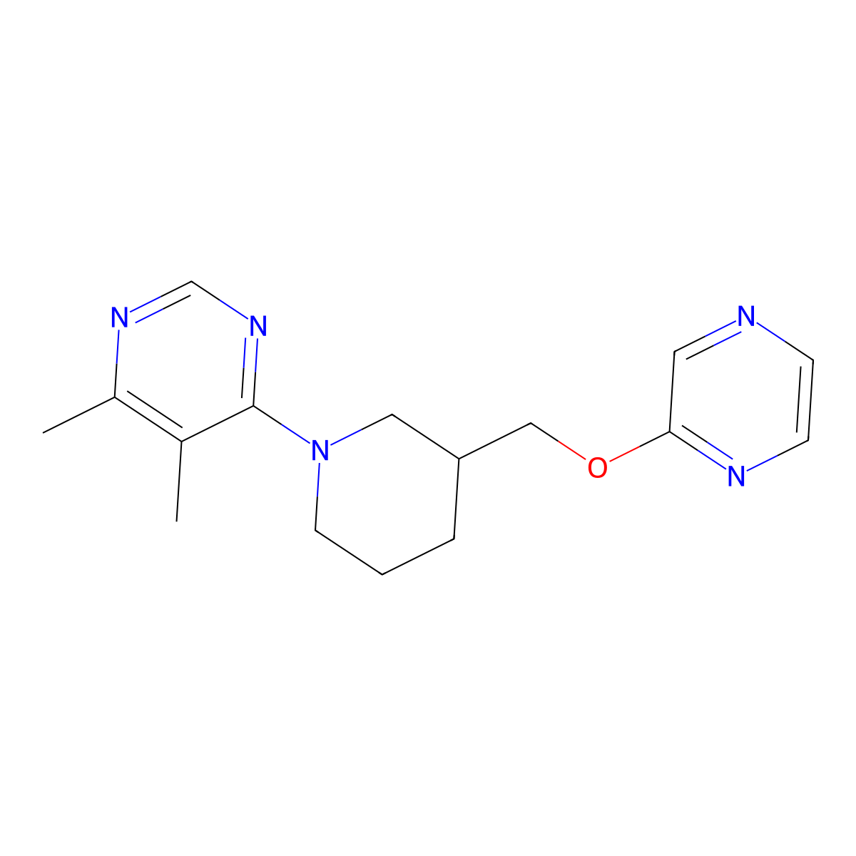4,5-Dimethyl-6-[3-(pyrazin-2-yloxymethyl)piperidin-1-yl]pyrimidine molecular structure, CAS 2770601-78-8