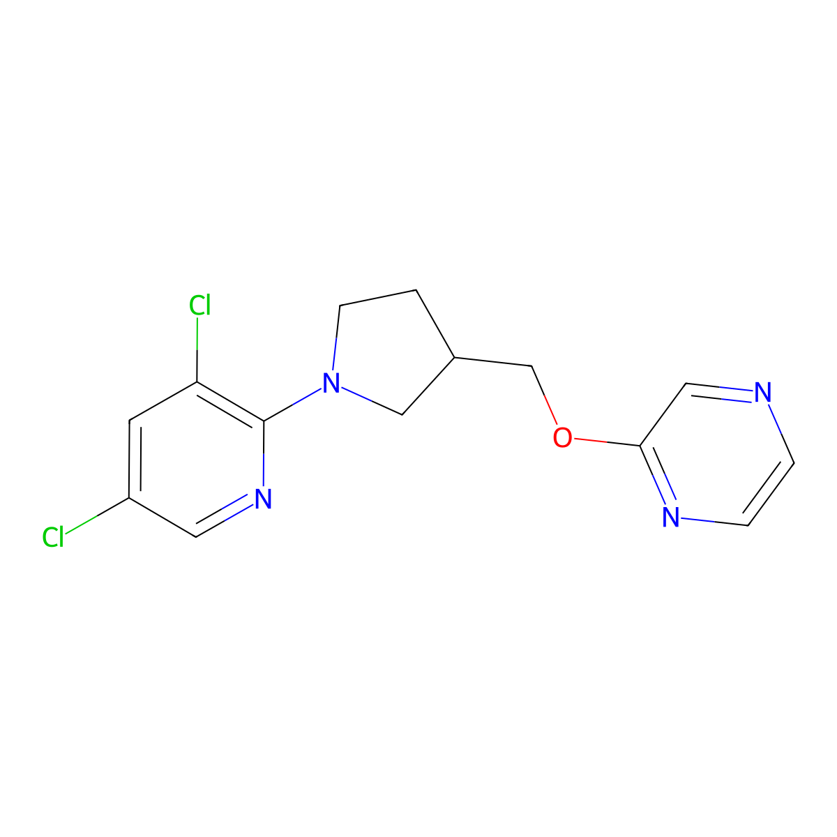 2-{[1-(3,5-Dichloropyridin-2-yl)pyrrolidin-3-yl]methoxy}pyrazine molecular structure, CAS 2770601-80-2