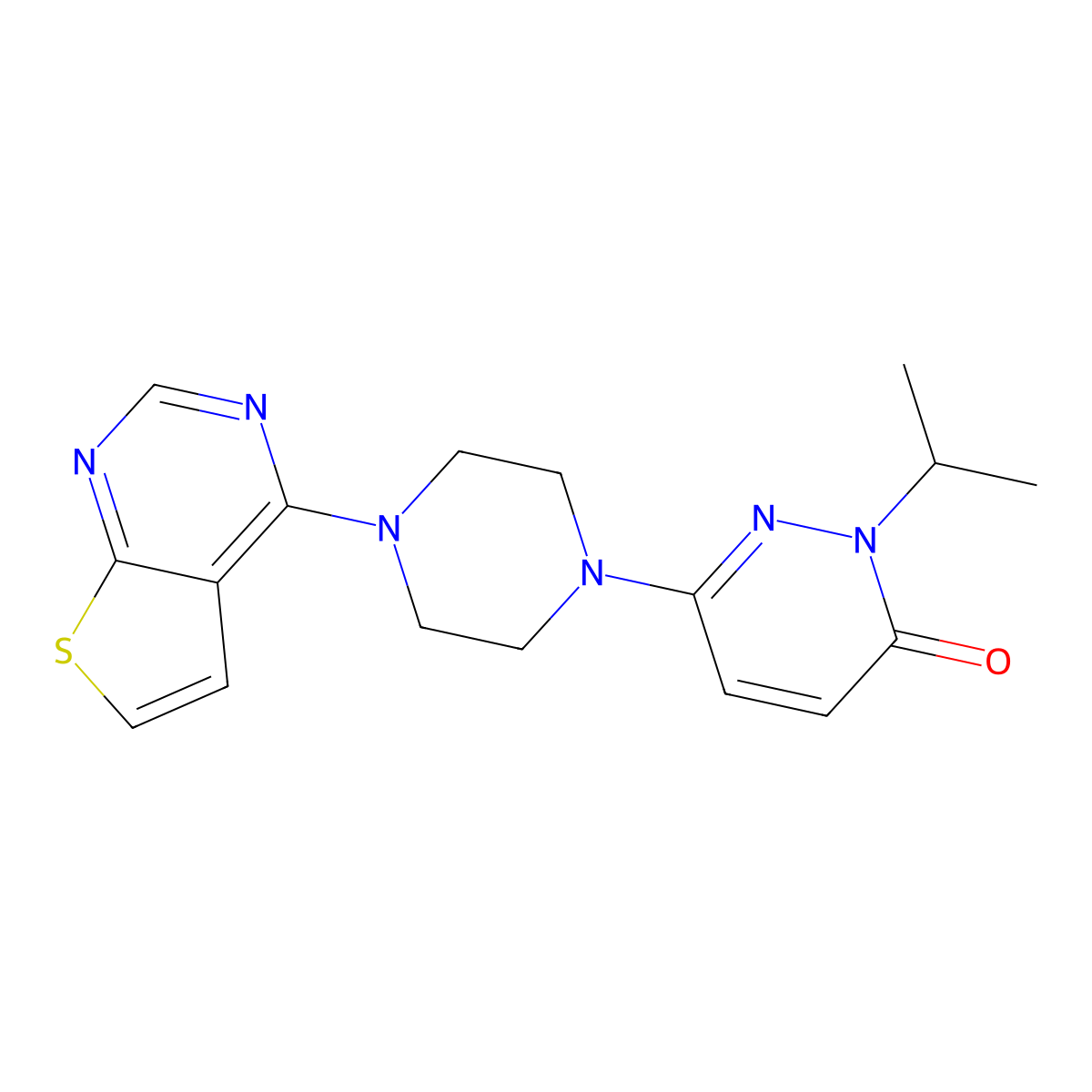 2-(Propan-2-yl)-6-(4-{thieno[2,3-d]pyrimidin-4-yl}piperazin-1-yl)-2,3-dihydropyridazin-3-one molecular structure, CAS 2770601-82-4