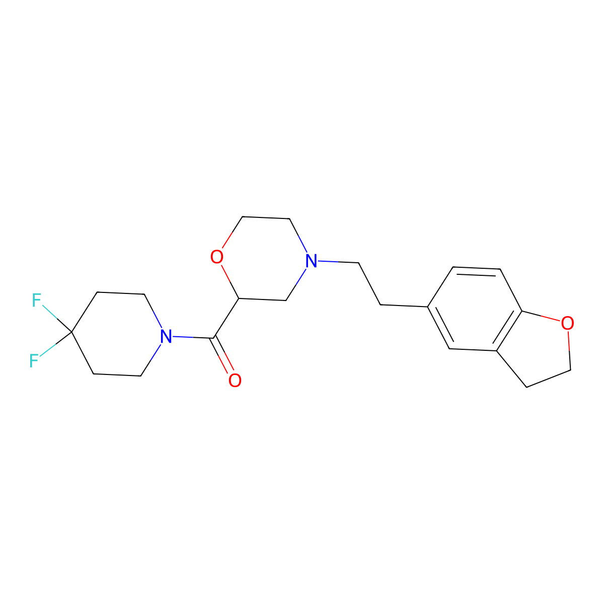 2-(4,4-Difluoropiperidine-1-carbonyl)-4-[2-(2,3-dihydro-1-benzofuran-5-yl)ethyl]morpholine molecular structure, CAS 2770601-88-0