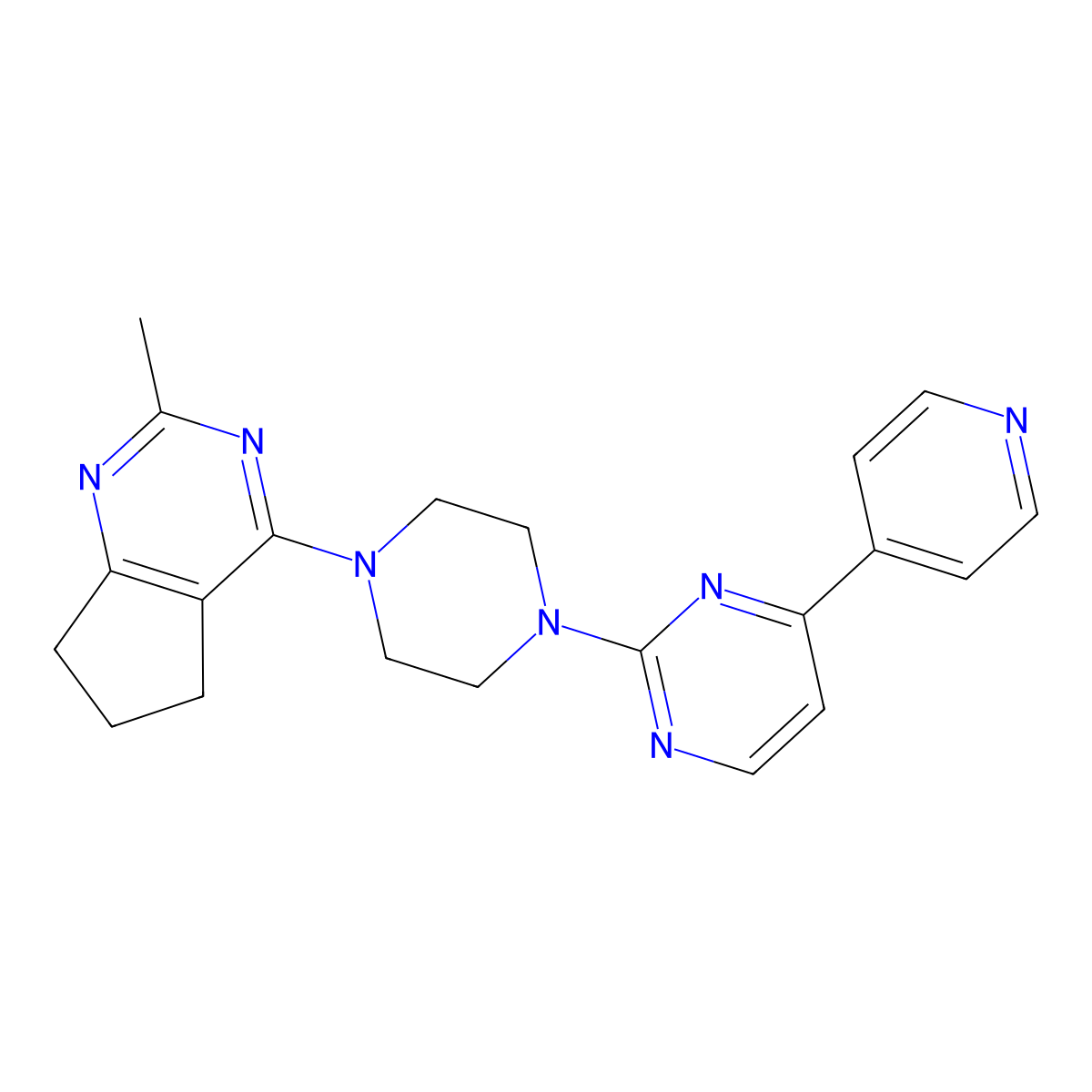 2-(4-{2-methyl-5H,6H,7H-cyclopenta[d]pyrimidin-4-yl}piperazin-1-yl)-4-(pyridin-4-yl)pyrimidine molecular structure, CAS 2770601-90-4