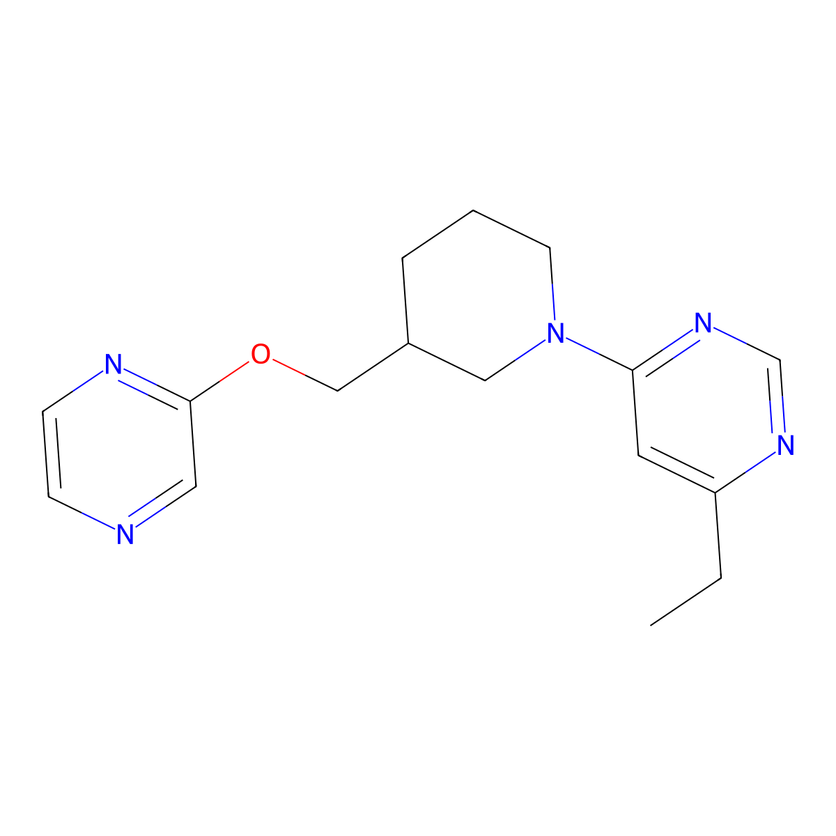 4-Ethyl-6-{3-[(pyrazin-2-yloxy)methyl]piperidin-1-yl}pyrimidine molecular structure, CAS 2770601-92-6