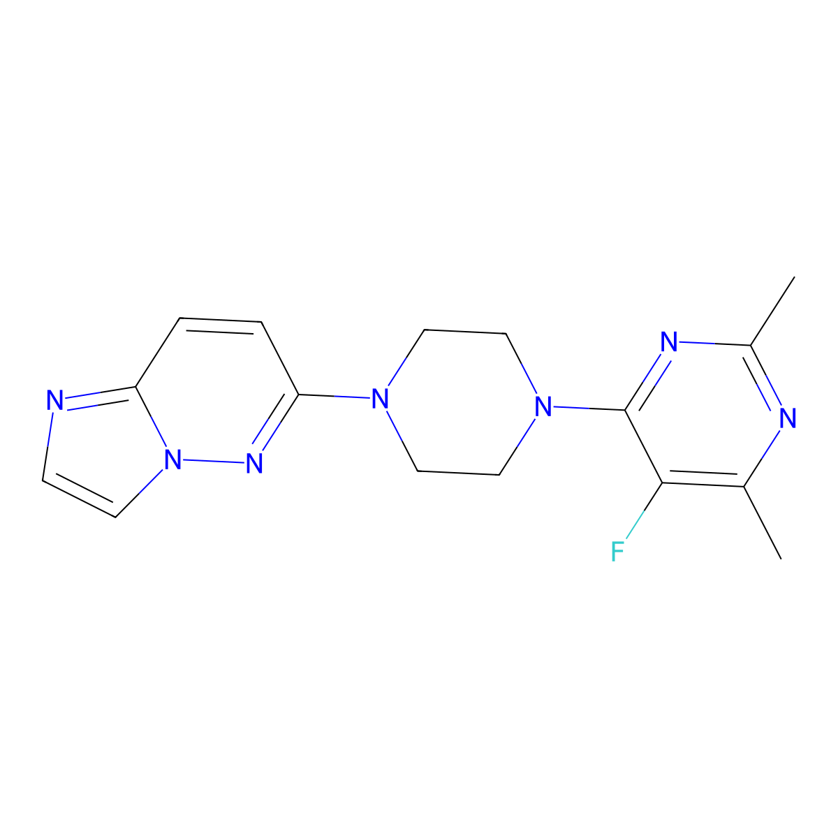 5-Fluoro-4-(4-{imidazo[1,2-b]pyridazin-6-yl}piperazin-1-yl)-2,6-dimethylpyrimidine molecular structure, CAS 2770601-94-8