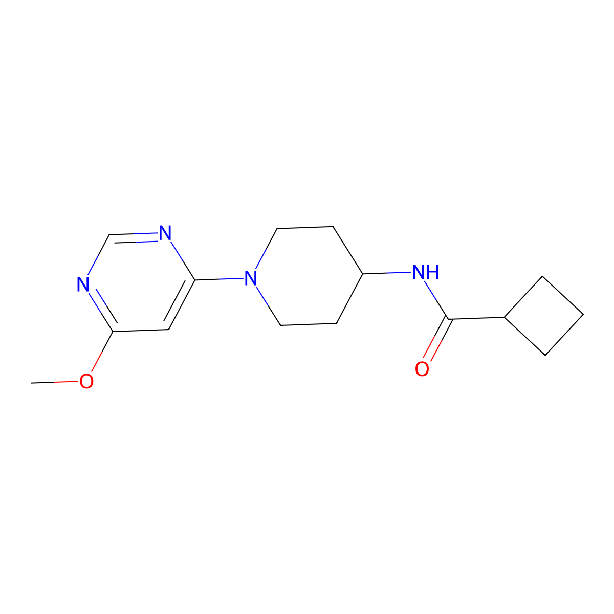 N-[1-(6-methoxypyrimidin-4-yl)piperidin-4-yl]cyclobutanecarboxamide molecular structure, CAS 2770601-99-3