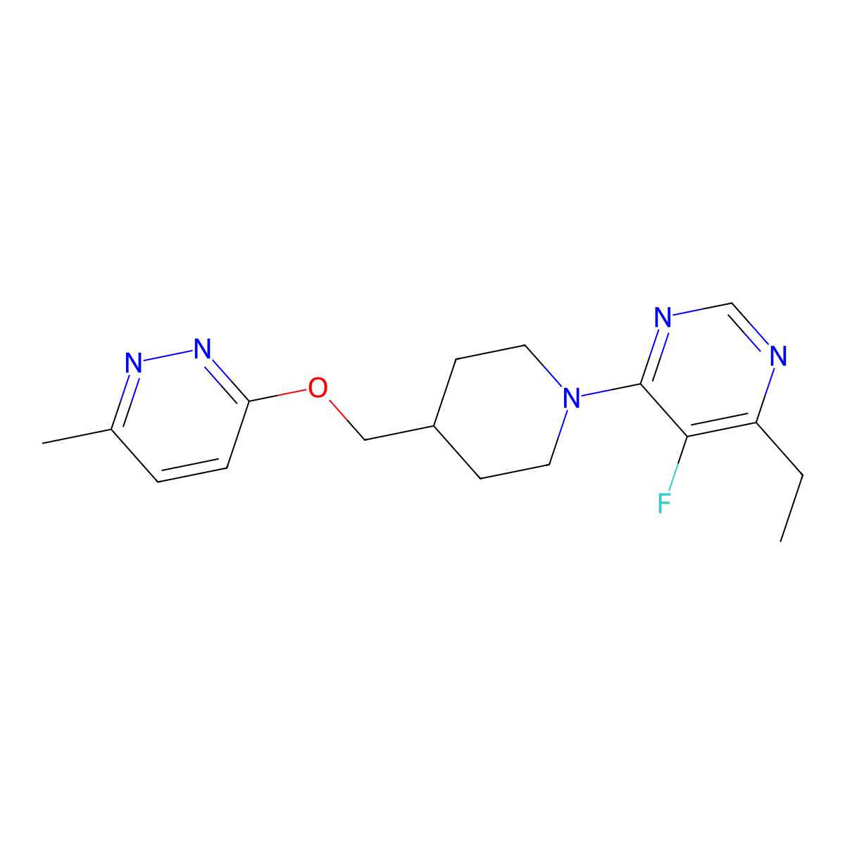 4-Ethyl-5-fluoro-6-(4-{[(6-methylpyridazin-3-yl)oxy]methyl}piperidin-1-yl)pyrimidine molecular structure, CAS 2770602-01-0