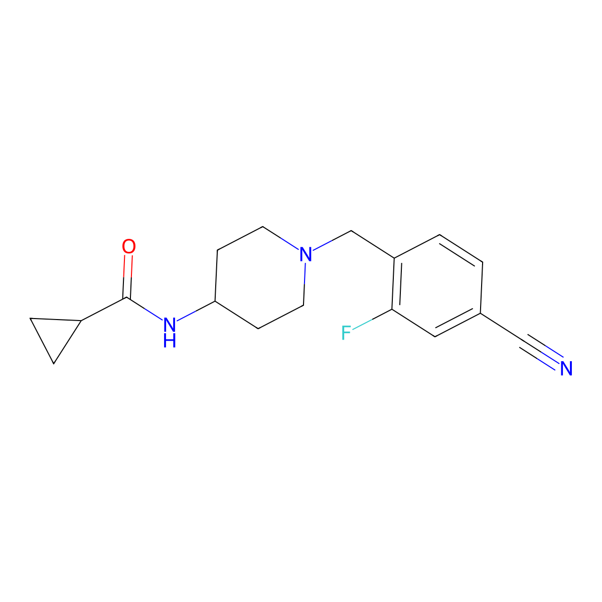 N-{1-[(4-cyano-2-fluorophenyl)methyl]piperidin-4-yl}cyclopropanecarboxamide molecular structure, CAS 2770602-04-3