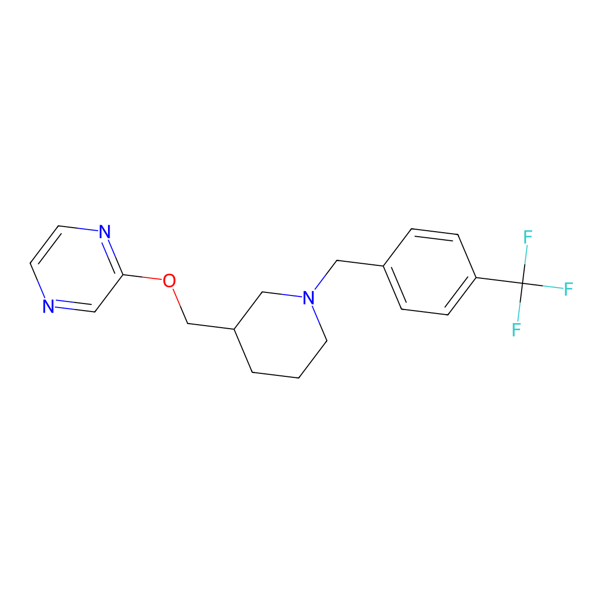 2-[(1-{[4-(Trifluoromethyl)phenyl]methyl}piperidin-3-yl)methoxy]pyrazine molecular structure, CAS 2770602-05-4