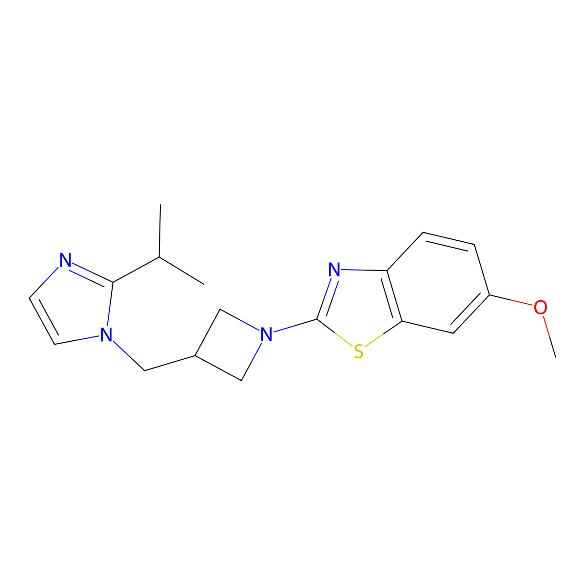 6-methoxy-2-(3-{[2-(propan-2-yl)-1H-imidazol-1-yl]methyl}azetidin-1-yl)-1,3-benzothiazole molecular structure, CAS 2770602-09-8