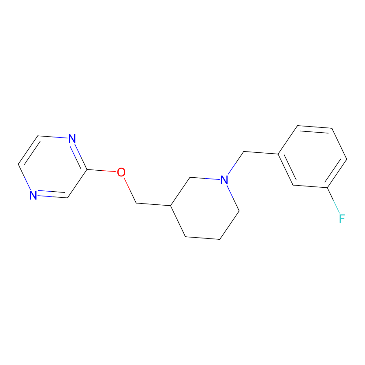2-({1-[(3-Fluorophenyl)methyl]piperidin-3-yl}methoxy)pyrazine molecular structure, CAS 2770602-12-3