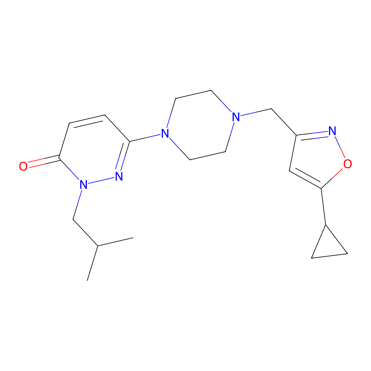 6-{4-[(5-Cyclopropyl-1,2-oxazol-3-yl)methyl]piperazin-1-yl}-2-(2-methylpropyl)-2,3-dihydropyridazin-3-one molecular structure, CAS 2770602-15-6