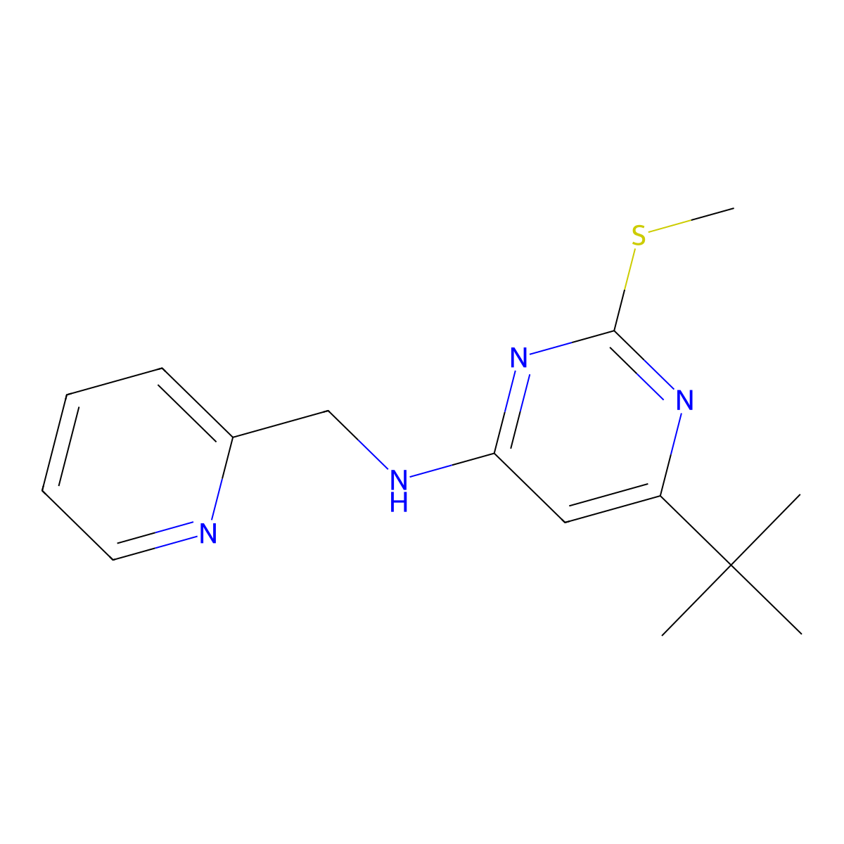 6-tert-butyl-2-(methylsulfanyl)-N-[(pyridin-2-yl)methyl]pyrimidin-4-amine molecular structure, CAS 2770602-16-7