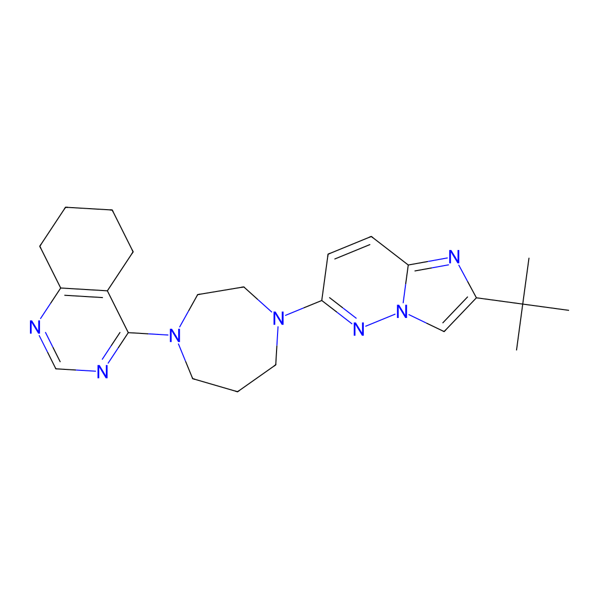 4-(4-{2-Tert-butylimidazo[1,2-b]pyridazin-6-yl}-1,4-diazepan-1-yl)-5,6,7,8-tetrahydroquinazoline molecular structure, CAS 2770602-19-0