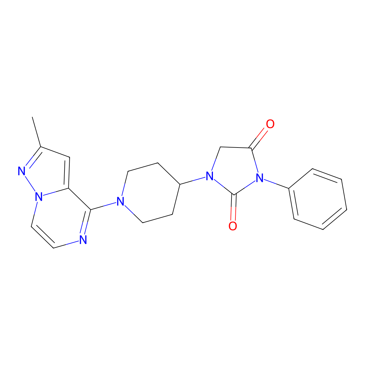 1-(1-{2-Methylpyrazolo[1,5-a]pyrazin-4-yl}piperidin-4-yl)-3-phenylimidazolidine-2,4-dione molecular structure, CAS 2770602-20-3