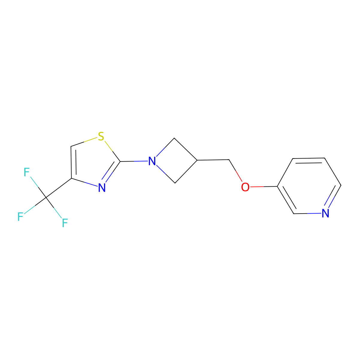 3-({1-[4-(Trifluoromethyl)-1,3-thiazol-2-yl]azetidin-3-yl}methoxy)pyridine molecular structure, CAS 2770602-25-8